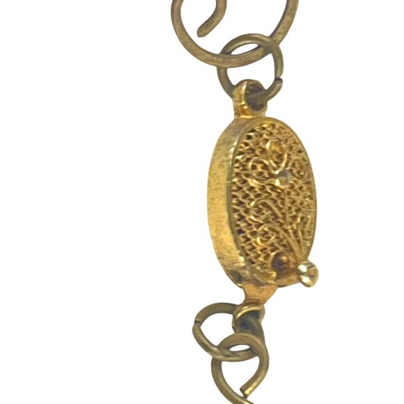 Vintage Hand-Painted Blue Millefiori Glass Bead Necklace Gold-Tone Metal Chain - Picture 12 of 13